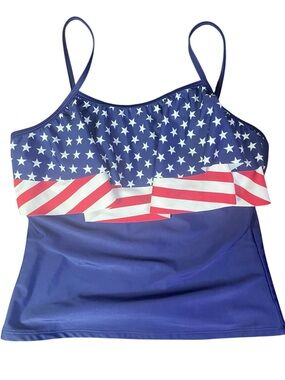 Patriotic Swim Top Red White Blue Stars Stripes Adjustable Straps Padded Sz Med